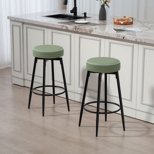 HOMCOM Set of Two Faux Leather Bar Stools - Green/Black