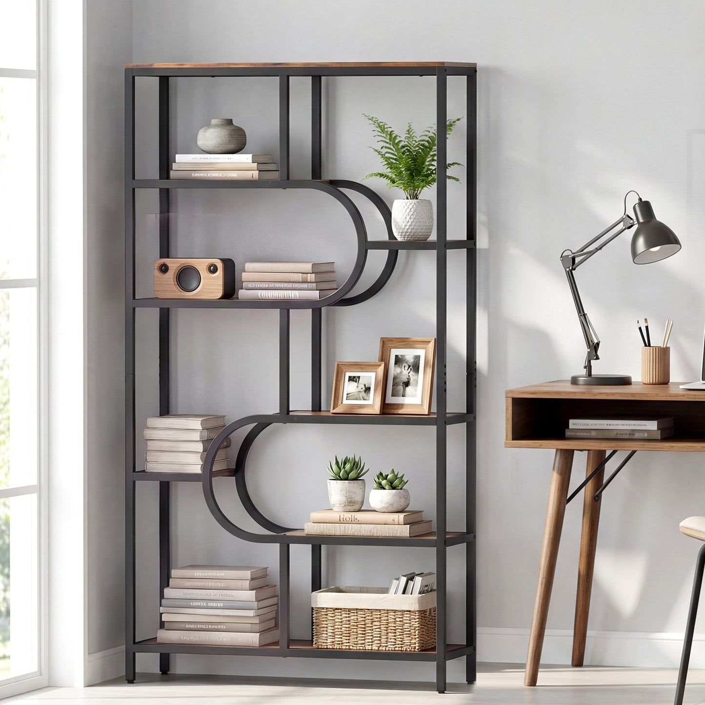 8-Tier Bookshelf Tall Etagere Bookcase with Open Storage Shelves-Brown