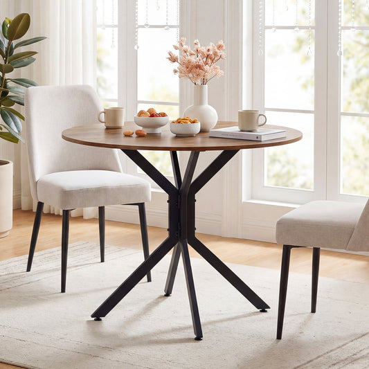 80 CM Round Dining Table for 2-4 People Drop Leaf Expandable Kitchen Table-Rustic Brown