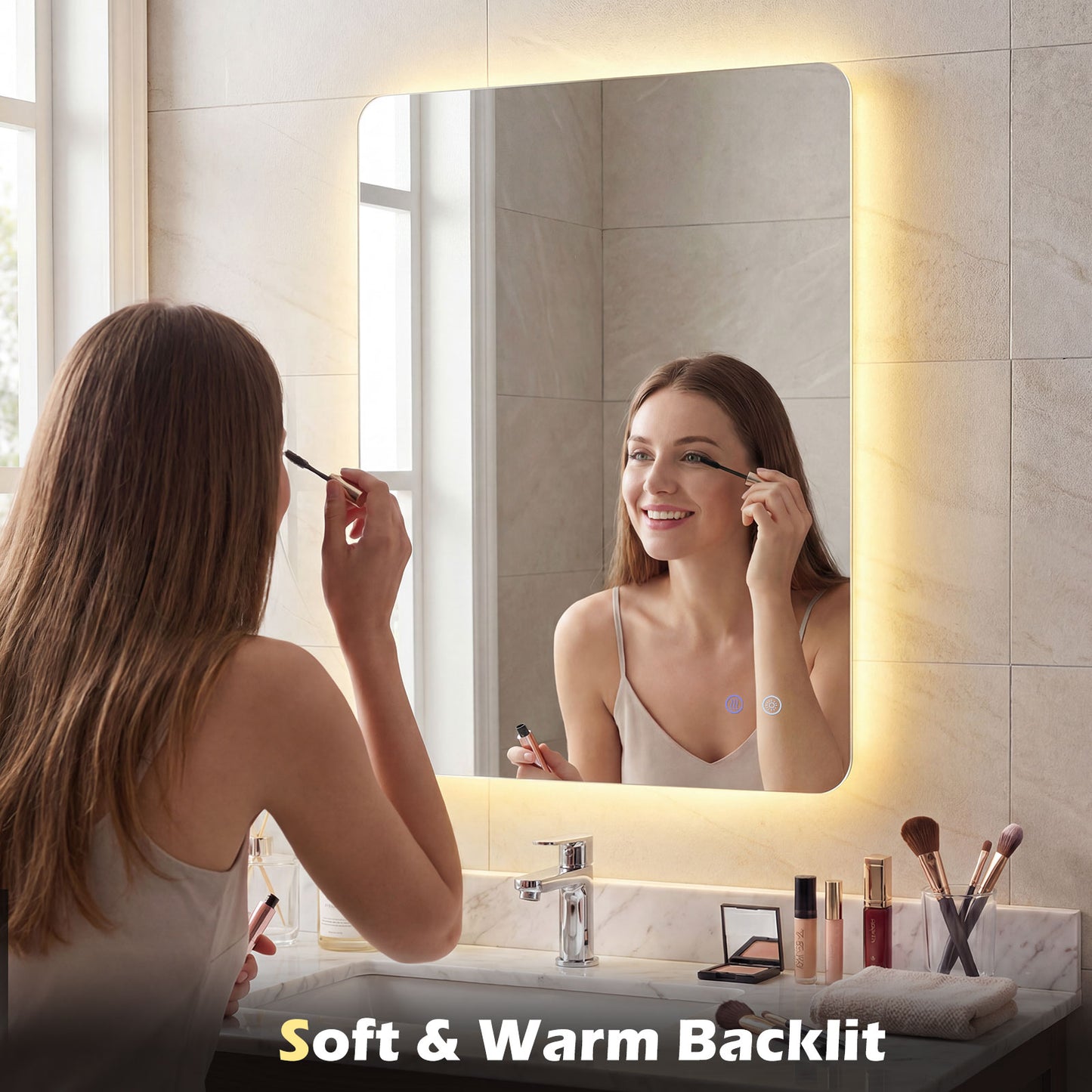 80 cm x 60 cm Rectangle LED Lighted Mirror Wall Mounted Mirror