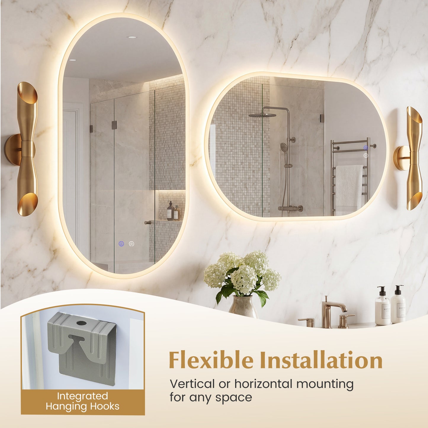 80 x 50 CM Lighted Mirror for Bathroom Wall Backlit Shatterproof Mirror