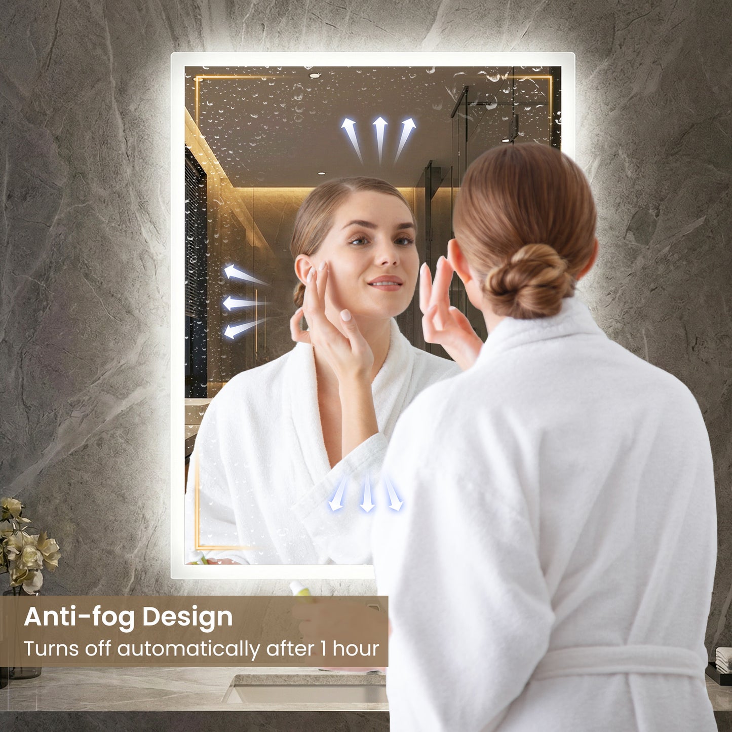 80 x 60 CM Rectangular Wall Vanity LED Bathroom Mirror with Anti-fog