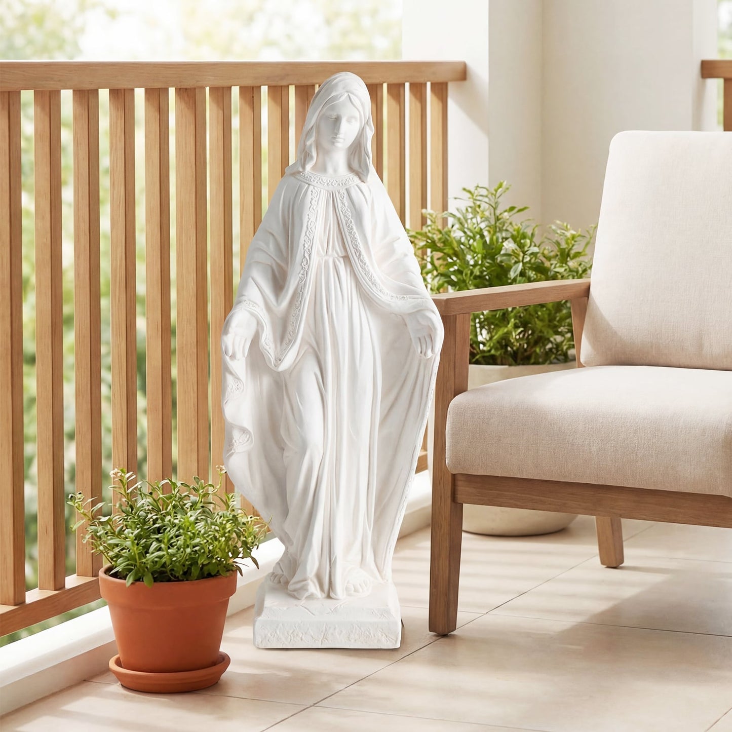 80cm Virgin Mary Statue with Aged Finish for Yard Patio-White