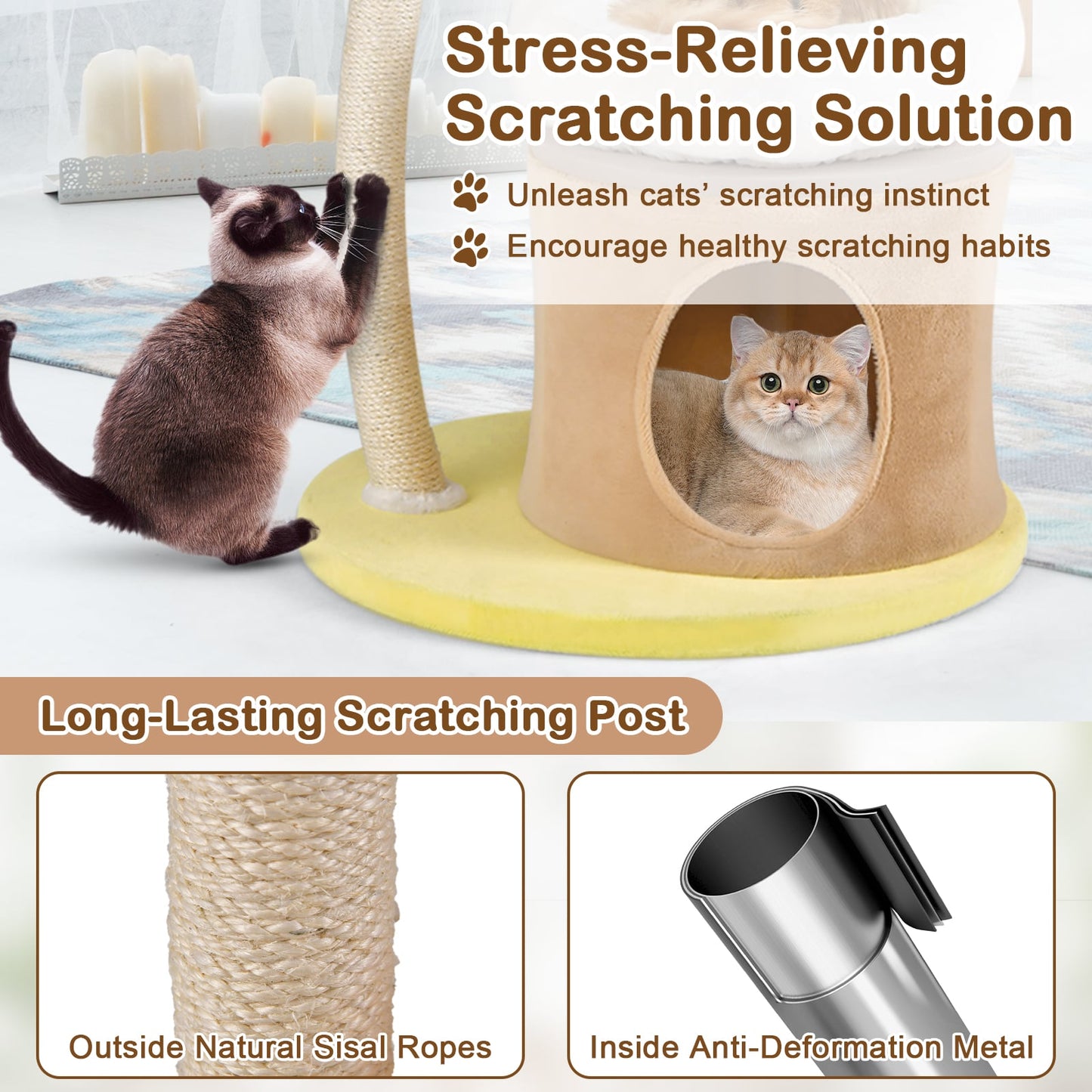 83cm Flower Cat Tree with Sisal Scratching Post and Top Perch-White