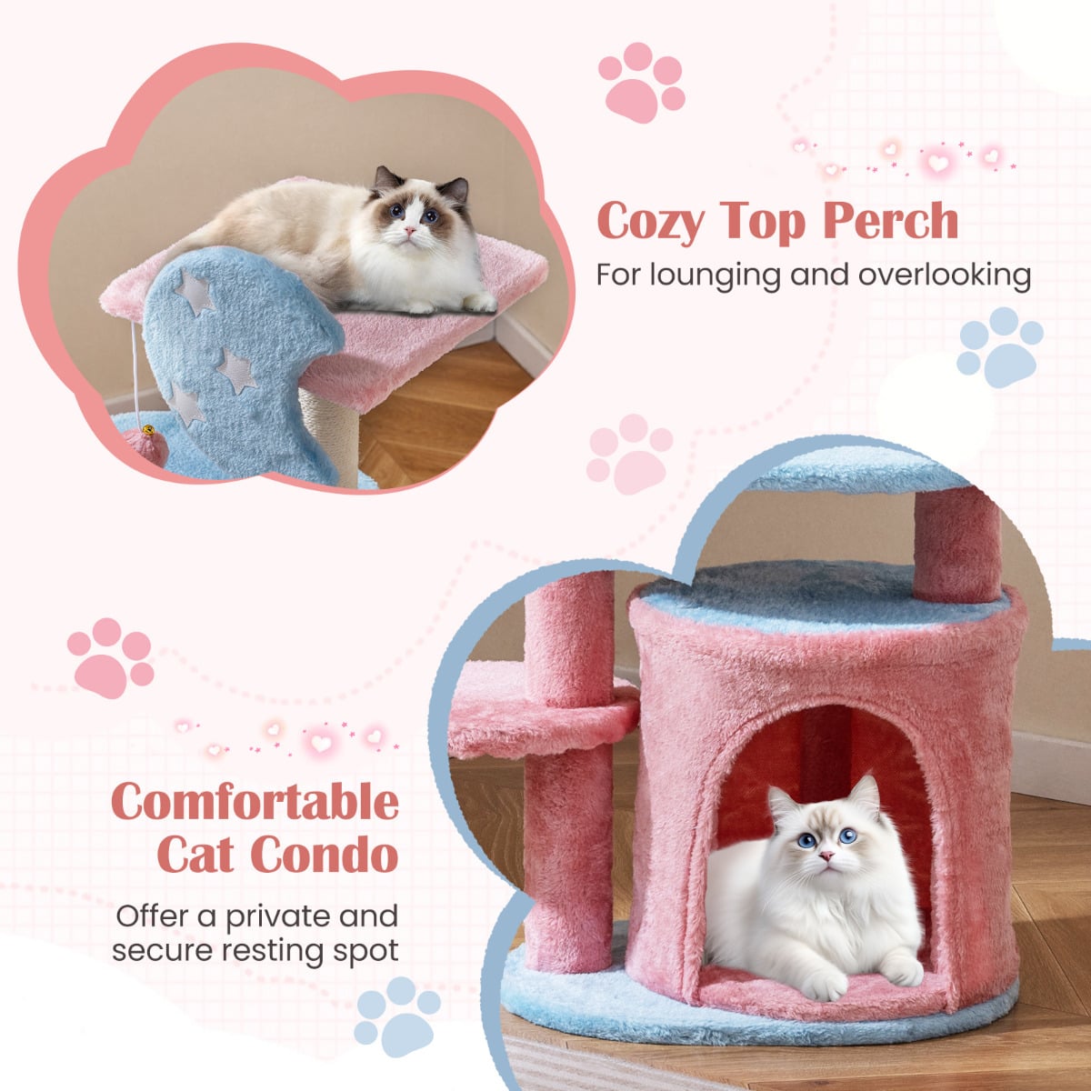 85 CM Cute Aesthetic Cat Tree with Sisal Scratching Post