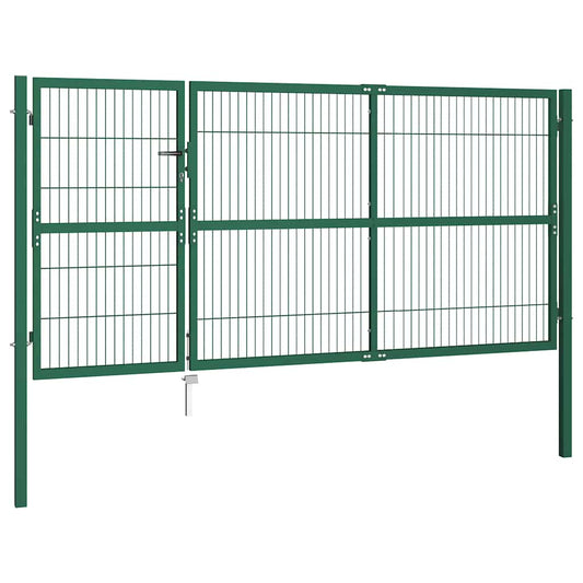 vidaXL Garden Fence Gate with Posts 350x140 cm Steel Green 2
