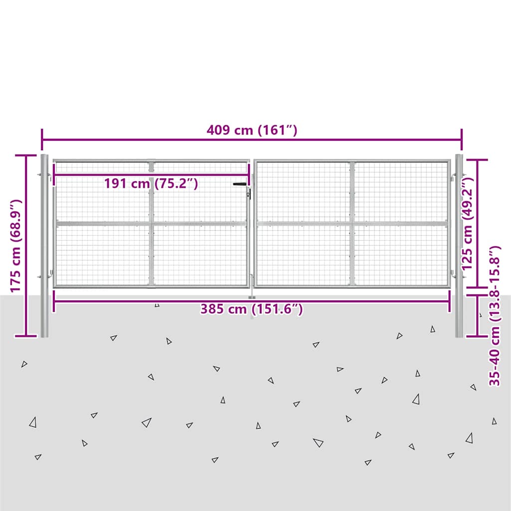 vidaXL Garden Gate Galvanised Steel 400x125 cm Silver 6