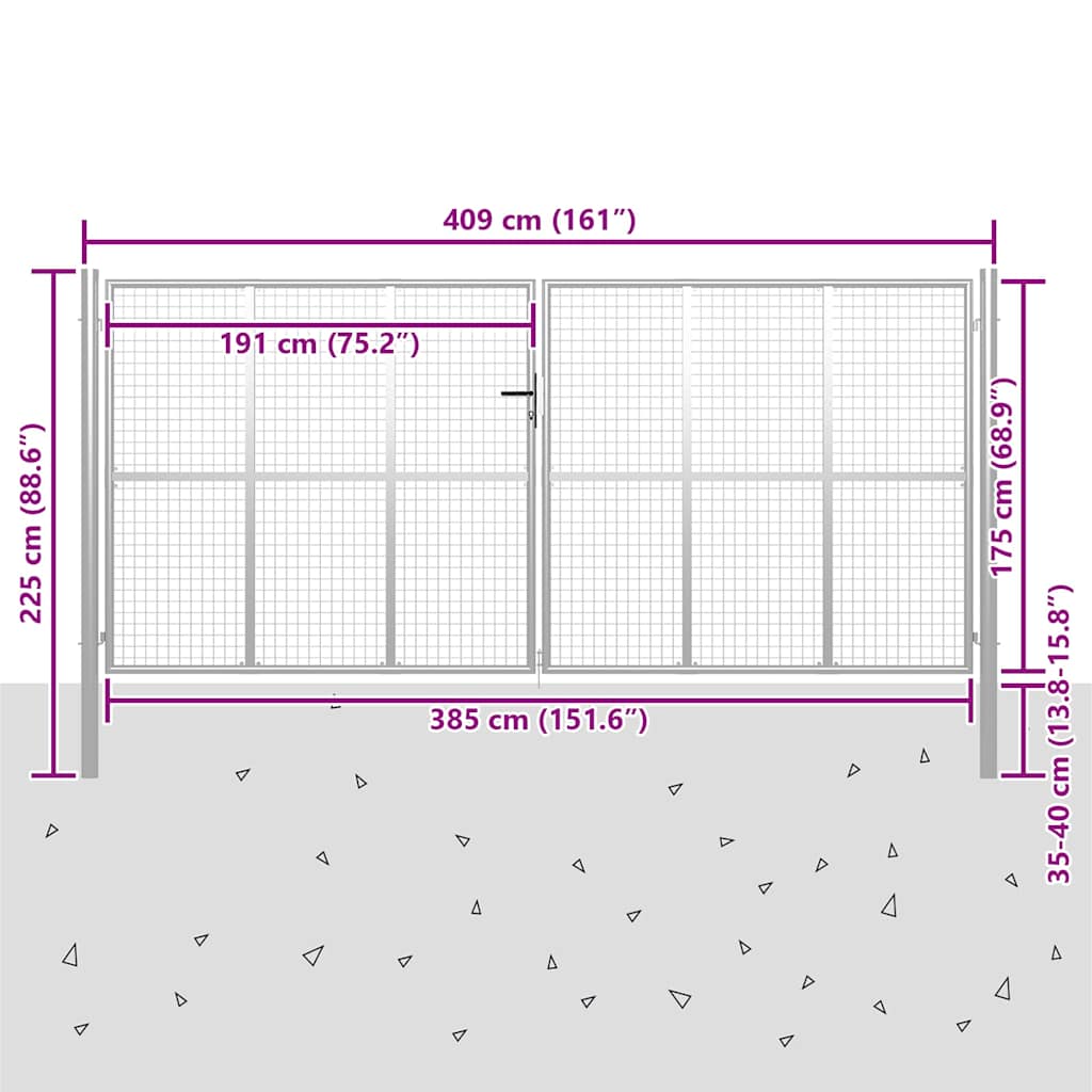 vidaXL Garden Gate Galvanised Steel 400x175 cm Silver 5