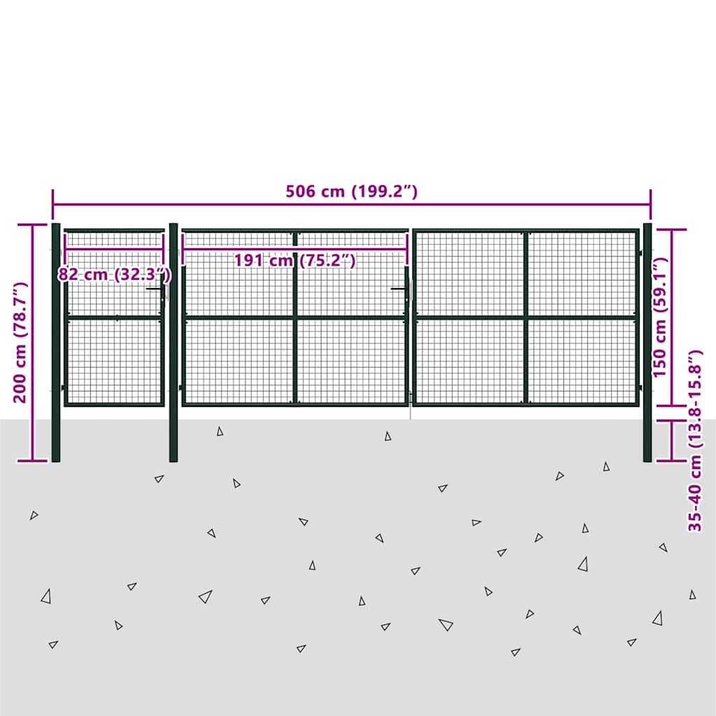 vidaXL Garden Gate Steel 500x150 cm Green 5