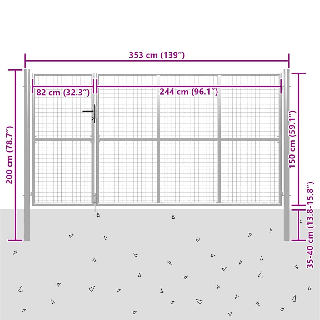 vidaXL Garden Gate Steel 350x150 cm Silver 5