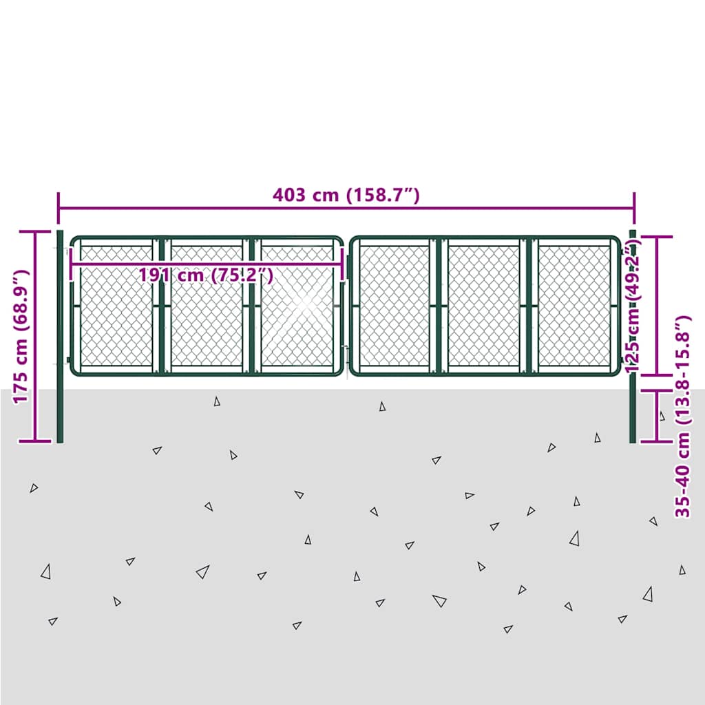 144416 vidaXL Garden Gate Steel 400x125 cm Green 5