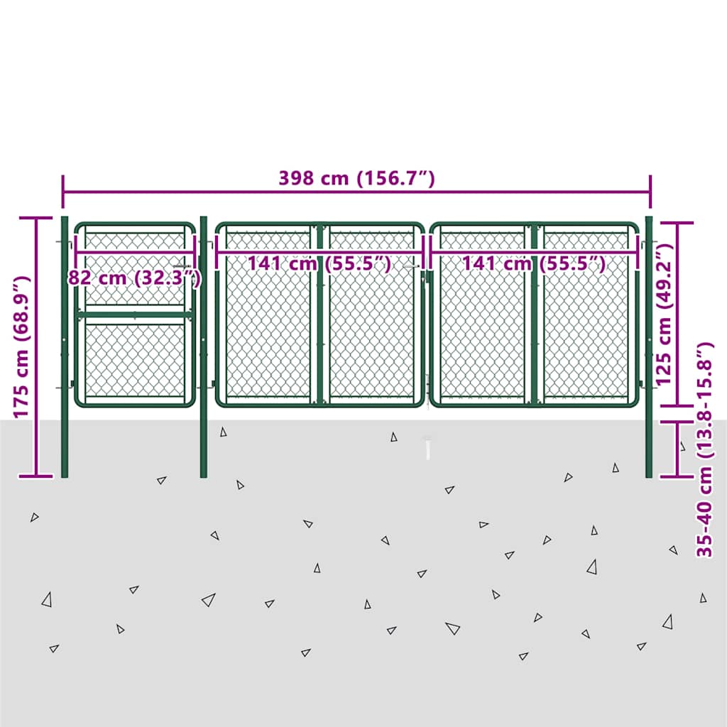 144446 vidaXL Garden Gate Steel 400x125 cm Green 5