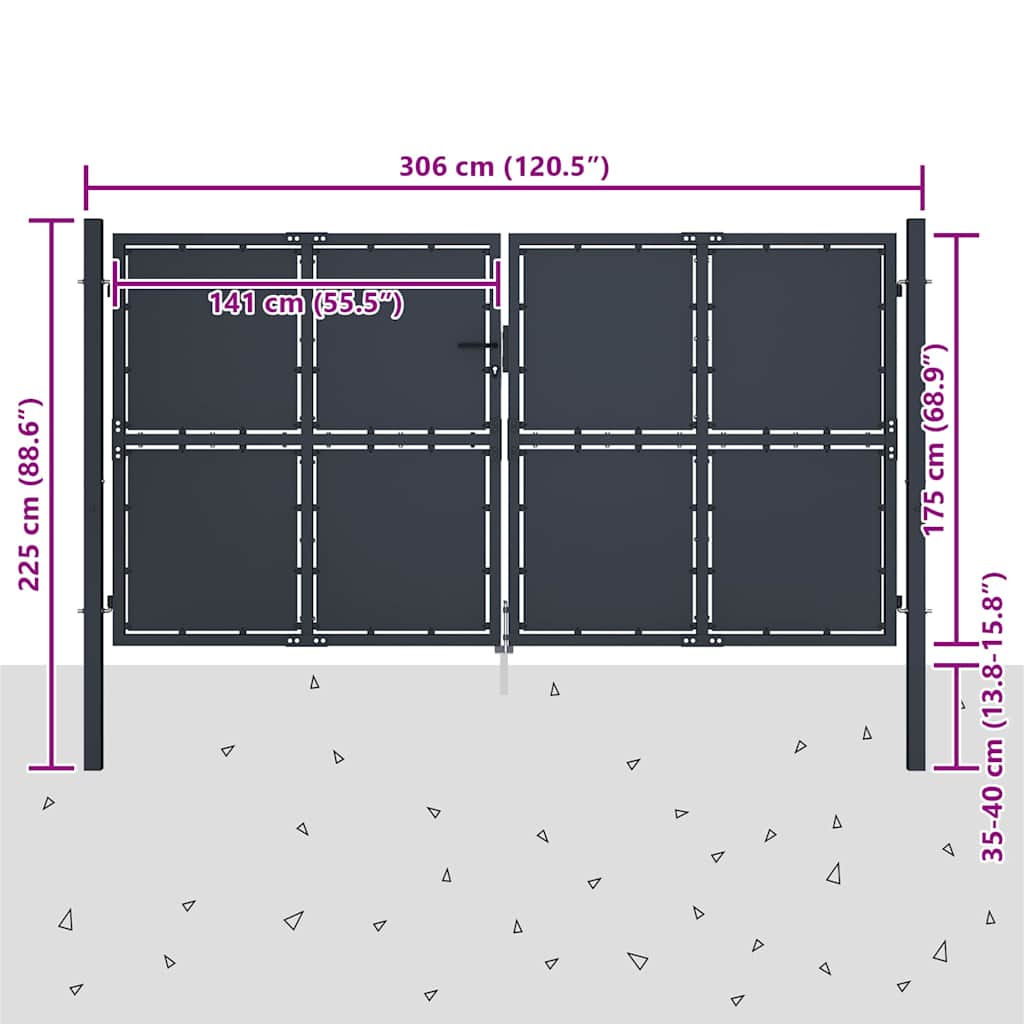 144527 vidaXL Garden Gate Steel 300x175 cm Anthracite 5