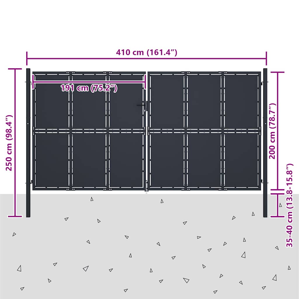 144534 vidaXL Garden Gate Steel 400x200 cm Anthracite 5