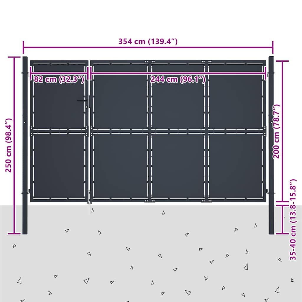 144540 vidaXL Garden Gate Steel 350x200 cm Anthracite 5