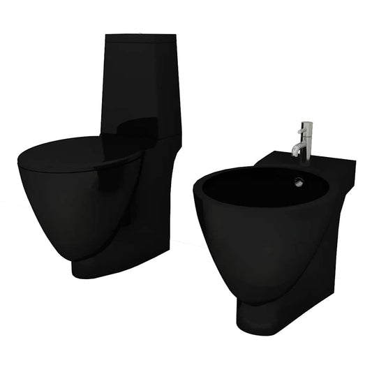 Black Ceramic Toilet & Bidet Set 2