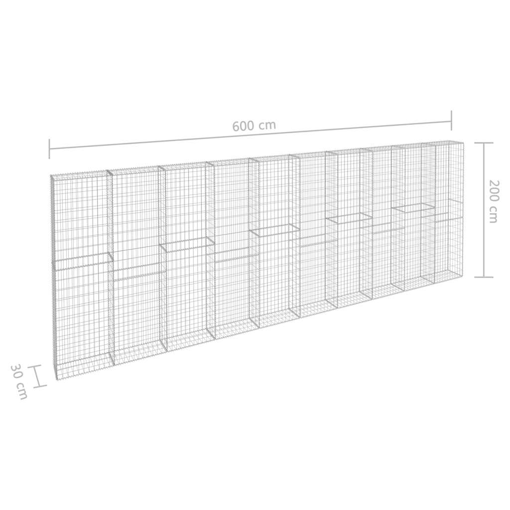 144915 vidaXL Gabion Wall with Covers Galvanised Steel 600x30x200 cm 6