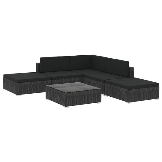 46746 vidaXL 6 Piece Garden Lounge Set with Cushions Poly Rattan Black 2
