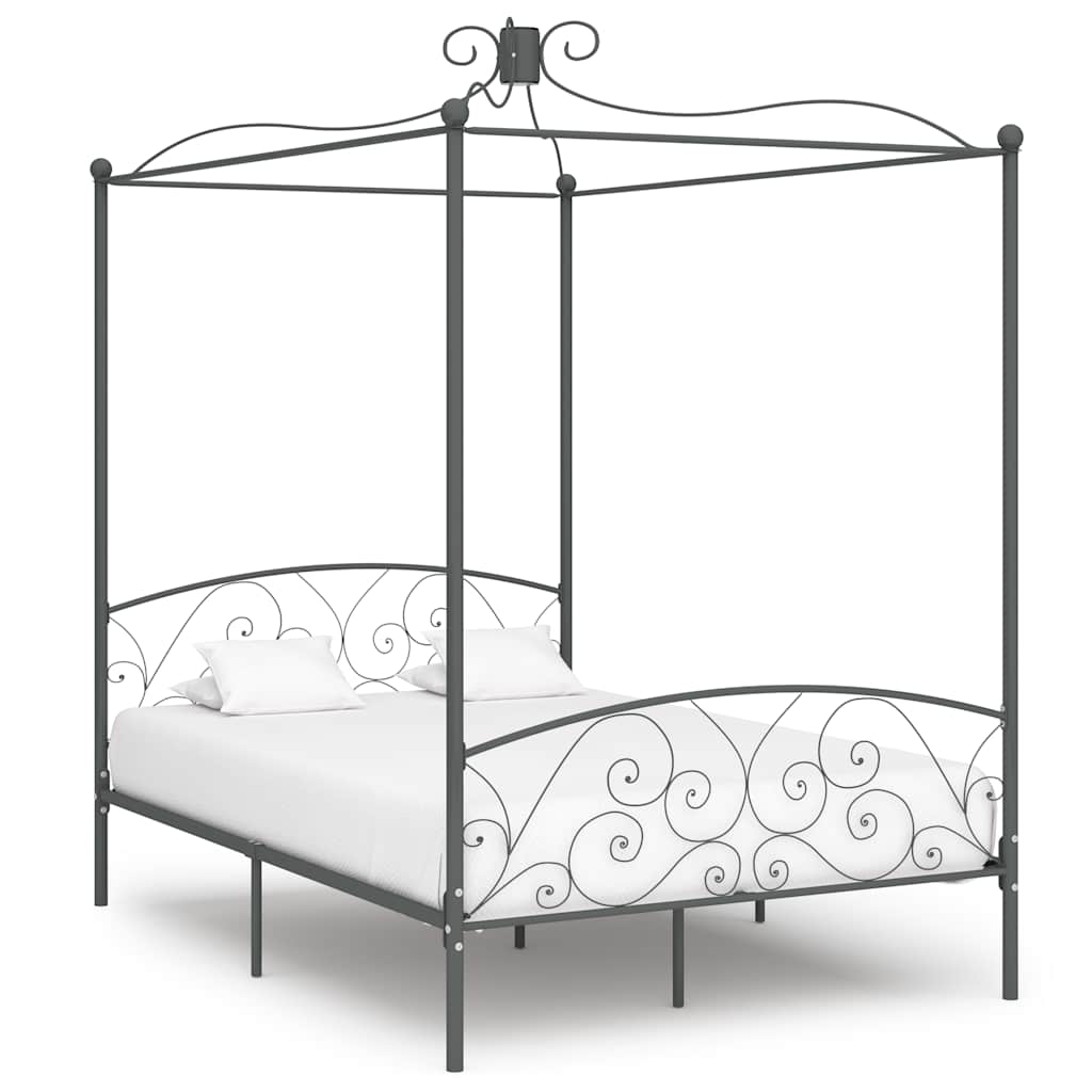 Canopy Bed Frame without Mattress Metal Grey 140 x 200 cm