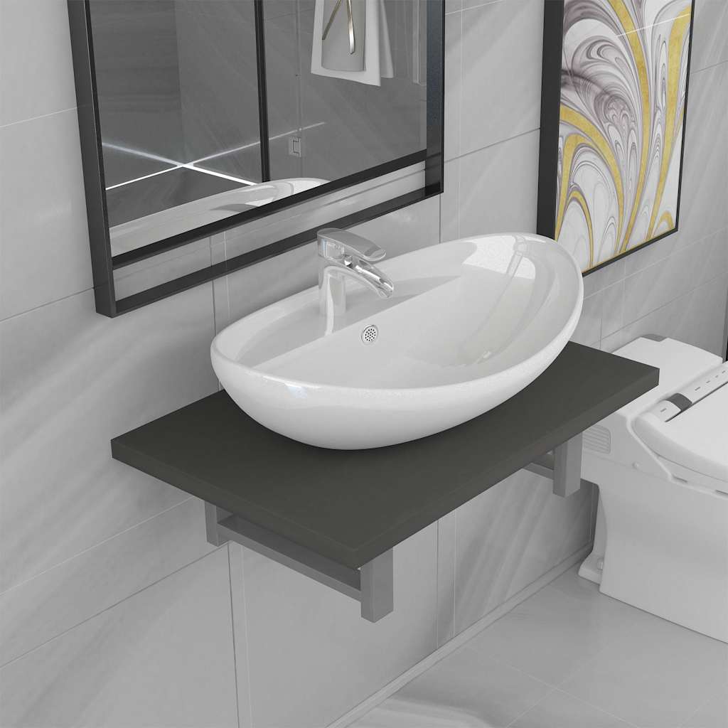 Two Bathroom Furniture Set Ceramic Grey