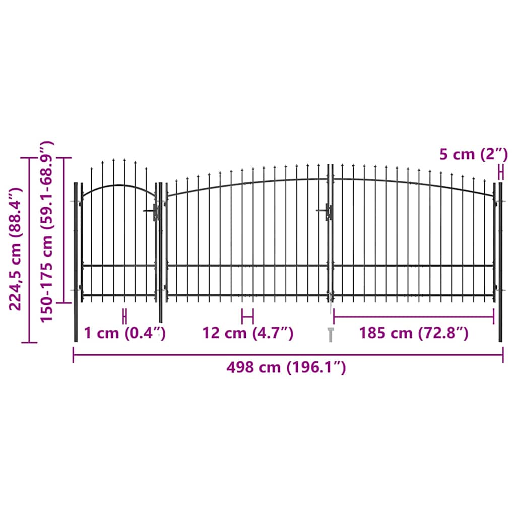 146325 vidaXL Garden Fence Gate "Woerden" with Spear Top 5x1,75 m Black 5