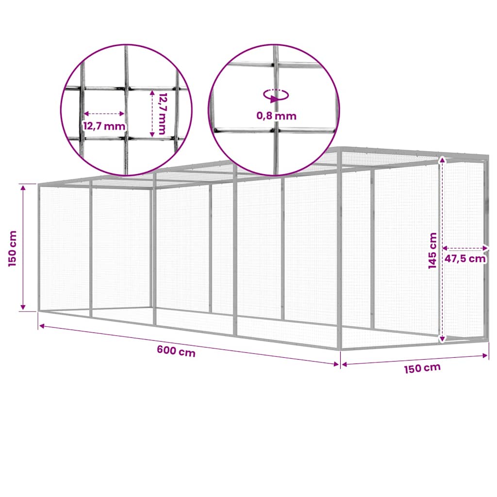 vidaXL Cat Cage 6x1.5x1.5 m Galvanised Steel 5
