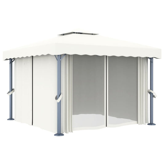 vidaXL Gazebo with Curtain 3x3 m Cream White Aluminium 2
