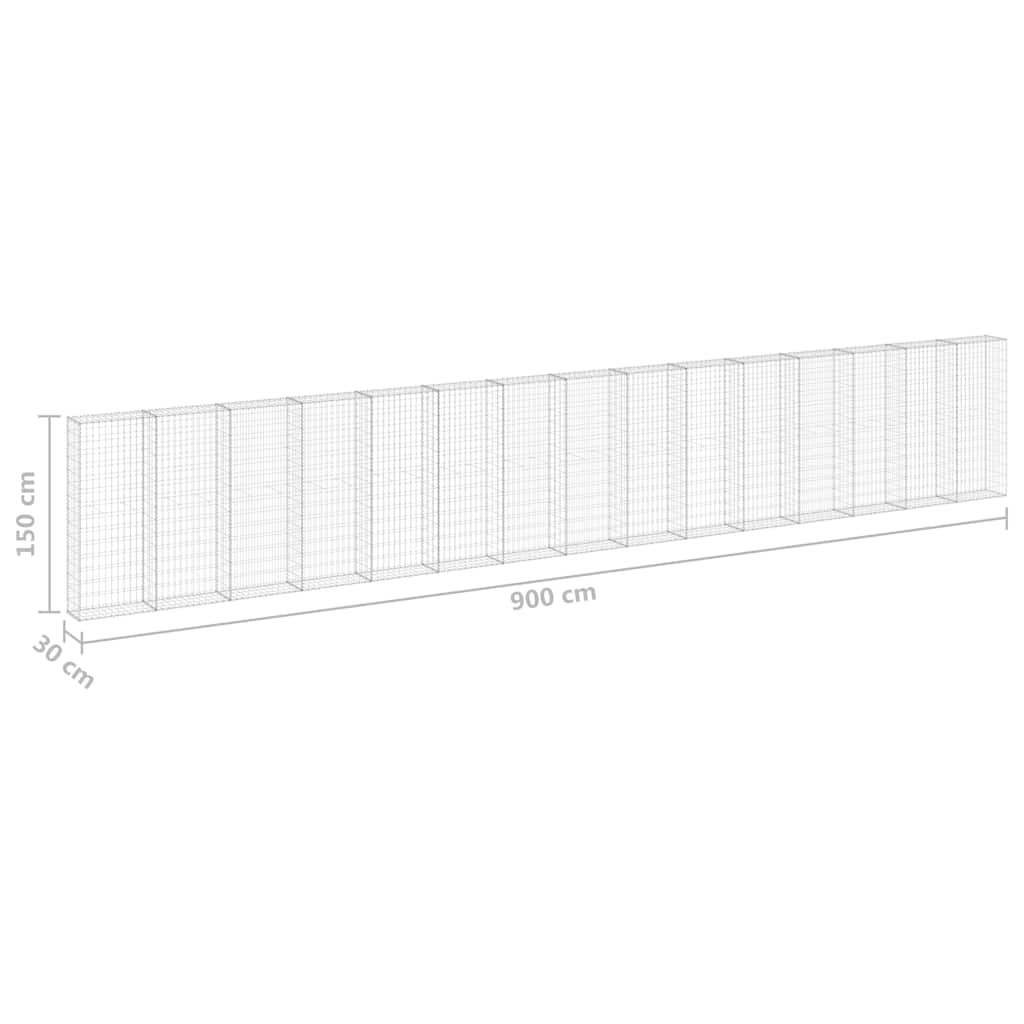 vidaXL Gabion Wall with Covers Galvanised Steel 900x30x150 cm 6