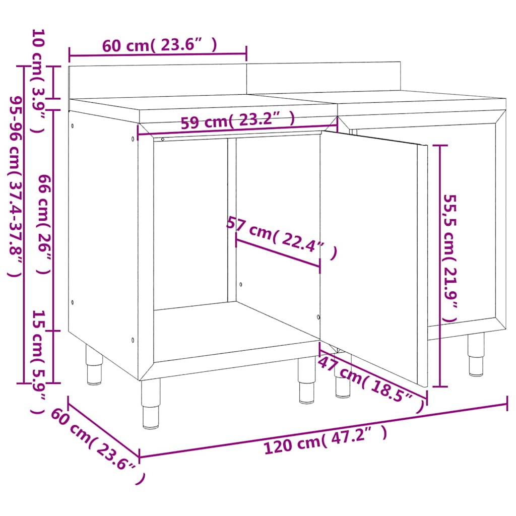 vidaXL Commercial Work Table Cabinet 120x60x96 cm Stainless Steel 5