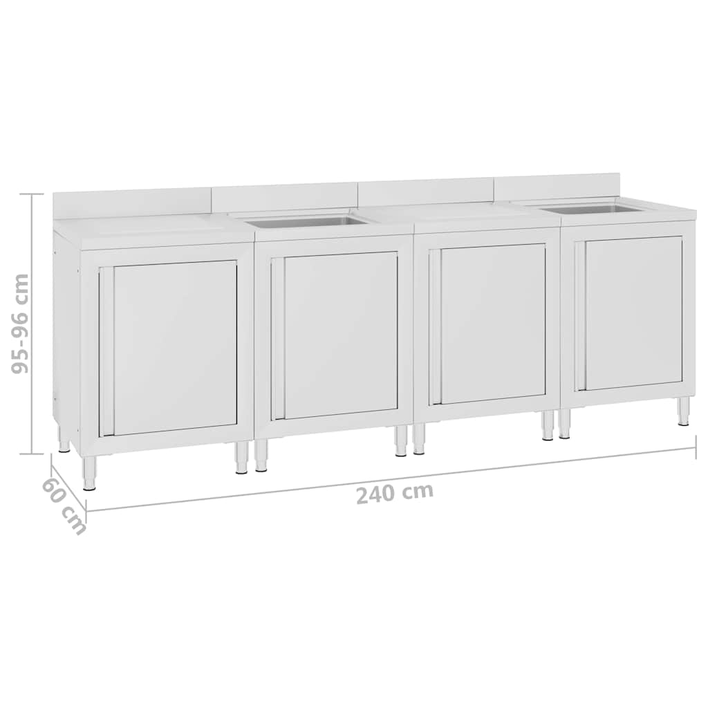 vidaXL Commercial Kitchen Sink Cabinet 240x60x96 cm Stainless Steel 6