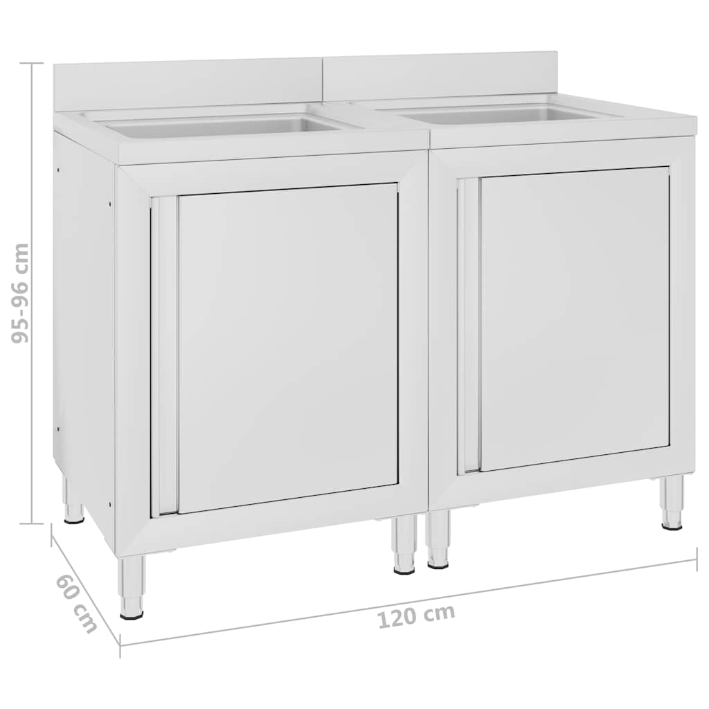 vidaXL Commercial Kitchen Sink Cabinets 2 pcs Stainless Steel 5