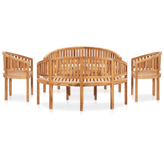 4 Piece Banana Garden Lounge Set Solid Teak Wood Height 86 cm 2x armchair + 2x bench + table