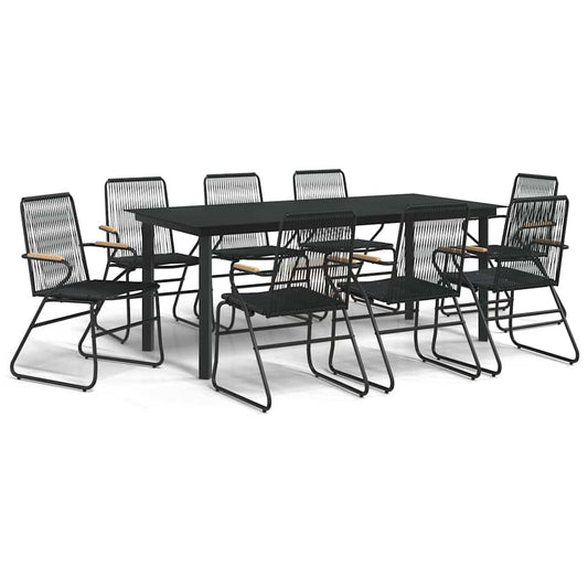 vidaXL 9 Piece Garden Dining Set Black PVC Rattan 2