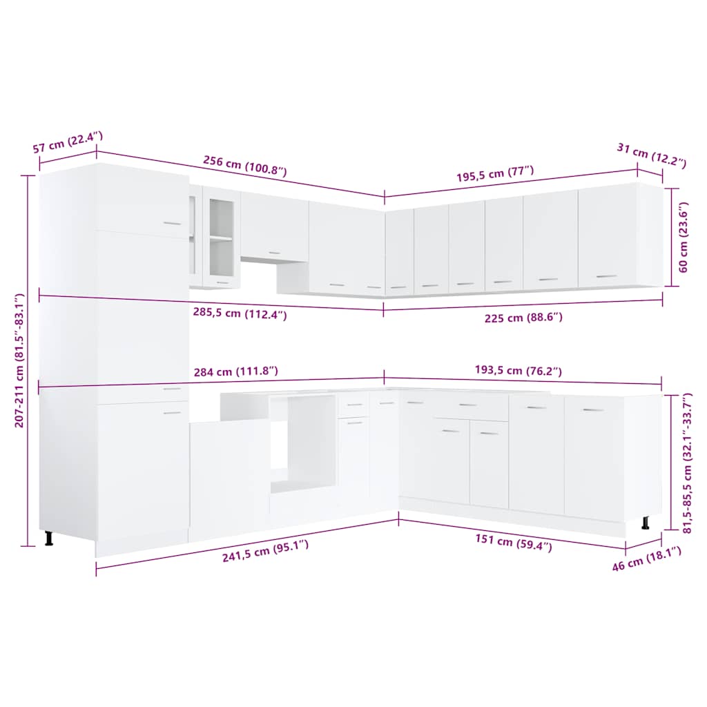 vidaXL 14 Piece Kitchen Cabinet Set Lyon" White Engineered Wood 6