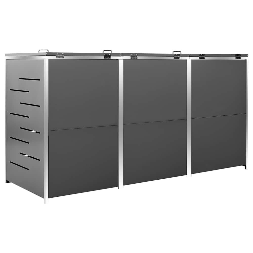 vidaXL Triple Wheelie Bin Shed 207x77.5x115 cm Stainless Steel 6