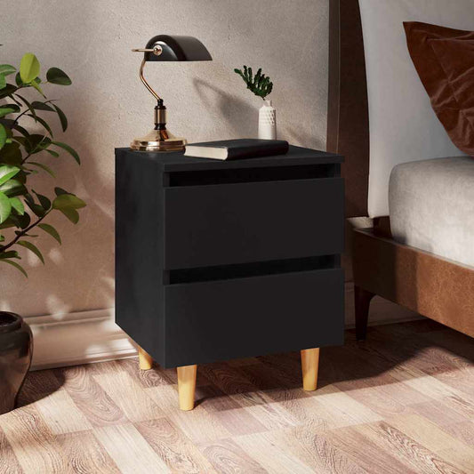Bed Cabinet with Solid Pinewood Legs 40x35x50 cm Black 2