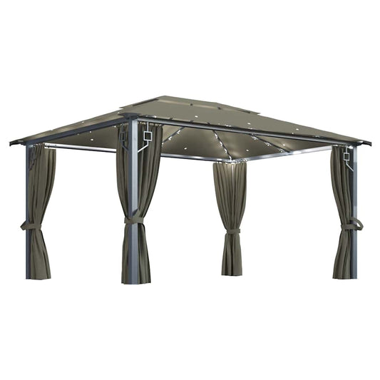 vidaXL Gazebo with Curtain&LED String Lights 4x3 m Taupe Aluminium 2