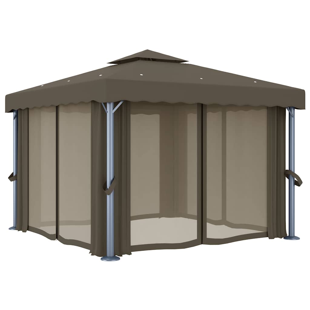 vidaXL Gazebo with Curtain&LED String Lights 3x3 m Taupe 6