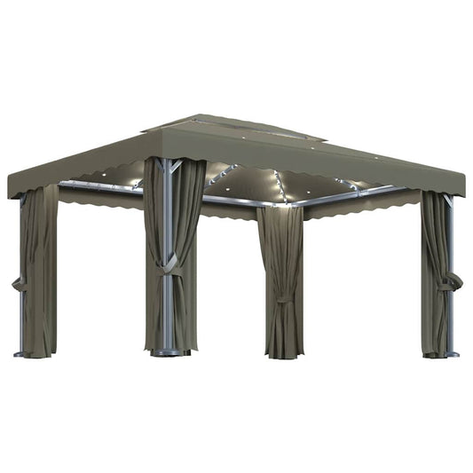 vidaXL Gazebo with Curtain&LED String Lights 4x3 m Taupe 2