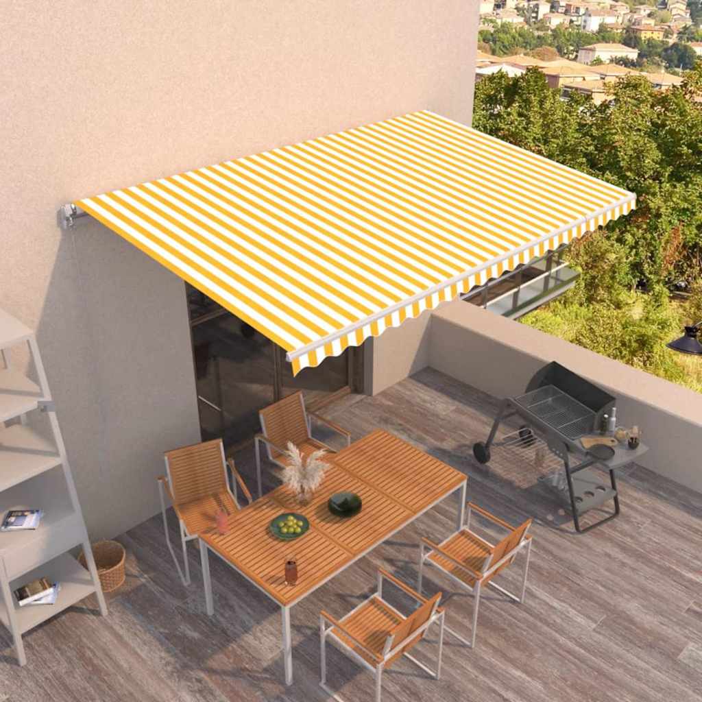 vidaXL Manual Awning with Solar LED 5 x 3 m with White Frame Drop 300 cm Width 500 cm