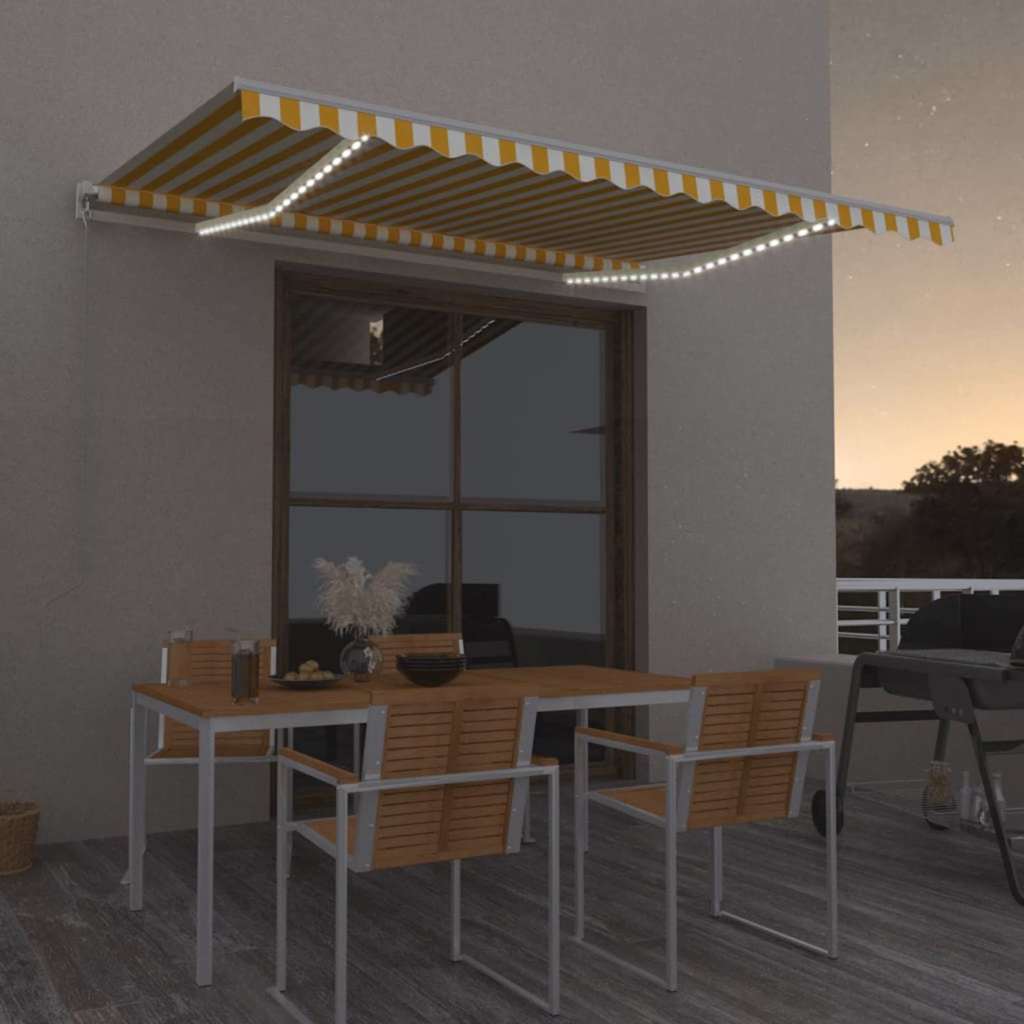 vidaXL Manual Retractable Awning with LED with White Frame Drop 350 cm