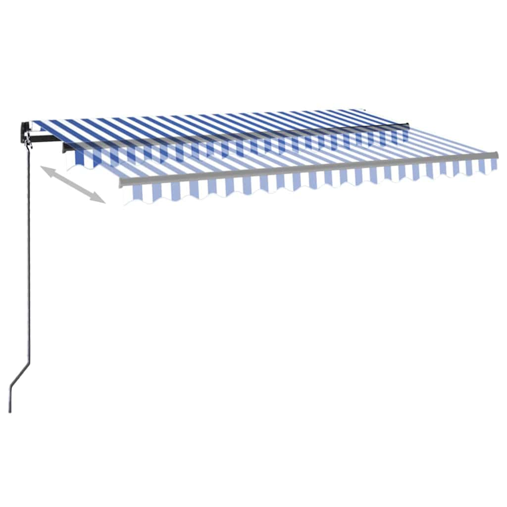 vidaXL Manual Retractable Awning with LED 450x350 cm Blue and White 6