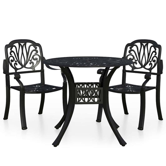 vidaXL 3 Piece Bistro Set Cast Aluminium Black 2
