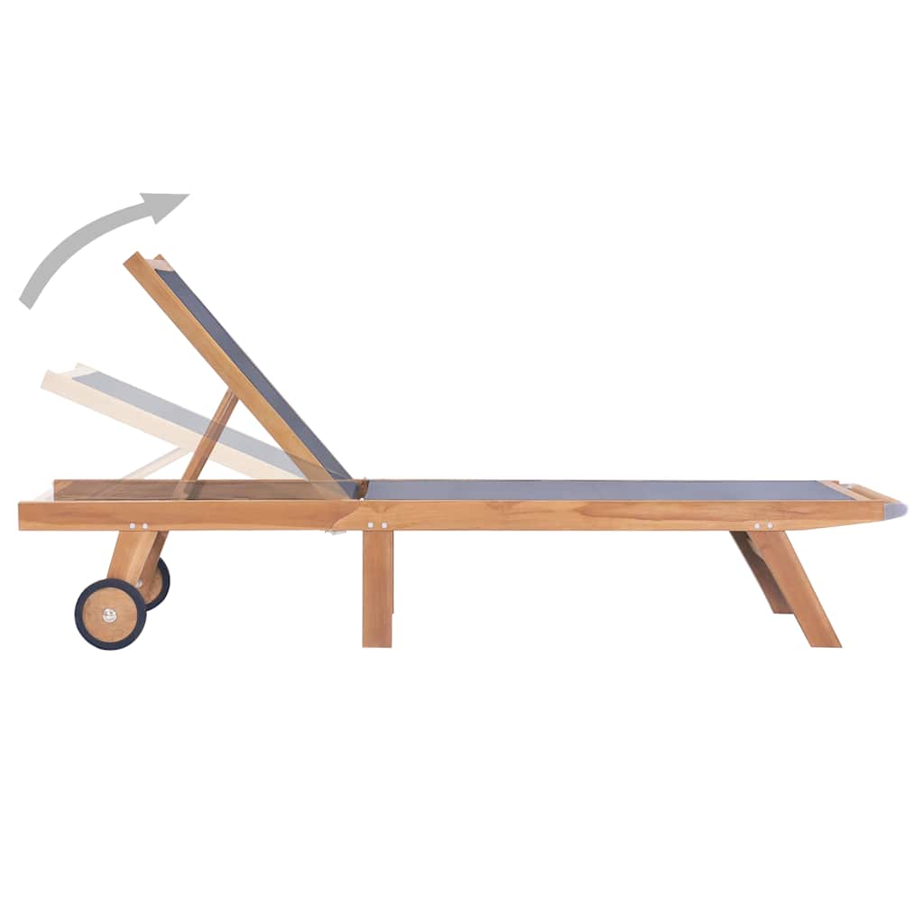 vidaXL Folding Sun Loungers with Wheels 2 pcs Solid Teak and Textilene 6
