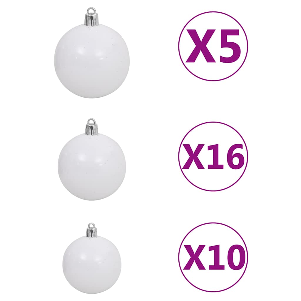 Artificial Pre-lit Christmas Tree Ball Set 620 Branches 180 cm White with 300 LEDs&white/grey balls