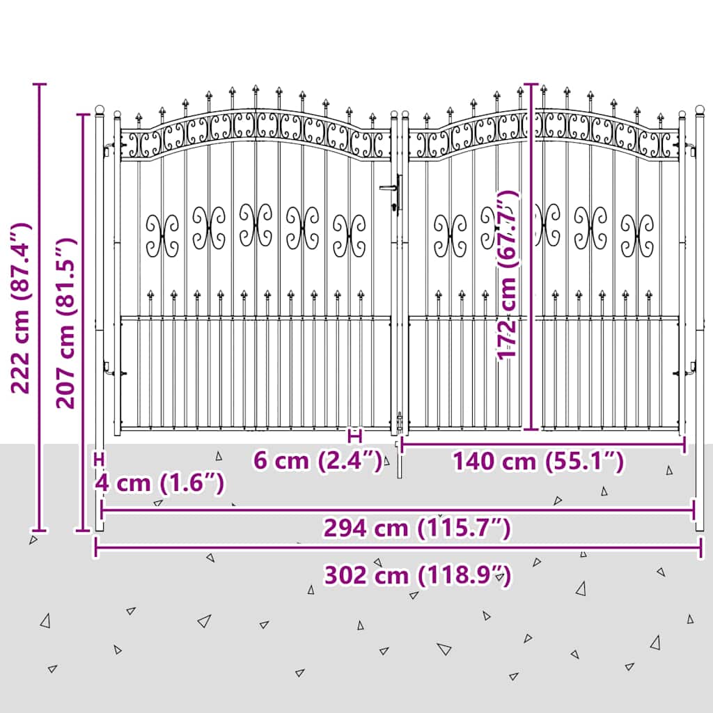 vidaXL Fence Gate "KAMPEN" with Spear Top Black 302x172 cm Steel 6