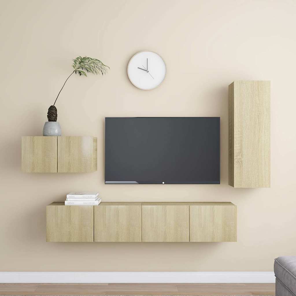 4 Piece TV Cabinet Set Engineered Wood Height 90 cm Sonoma oak