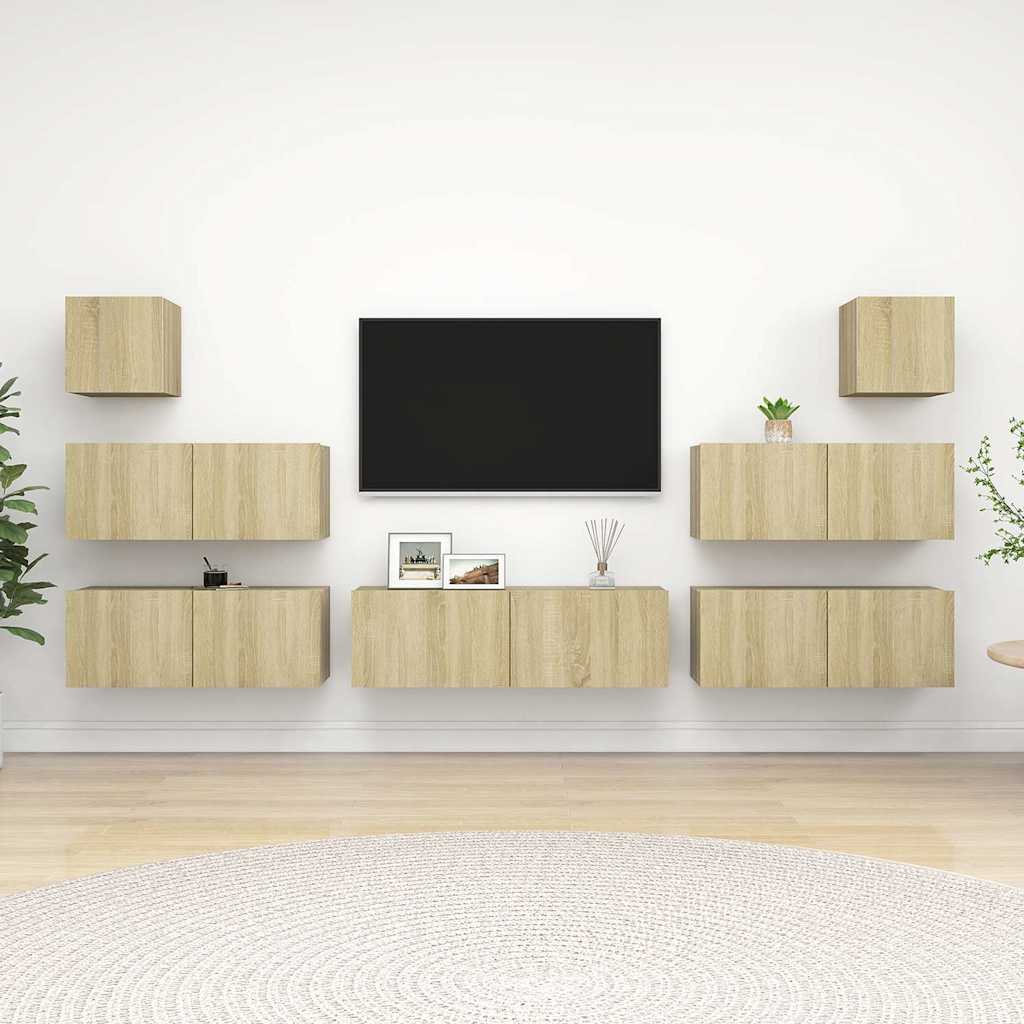 TV Cabinet Set Engineered Wood 7 pcs Width 100 cm Sonoma oak