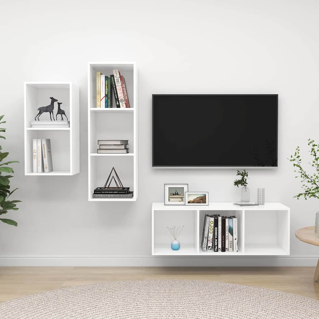 3 Piece TV Cabinet Set Engineered Wood White