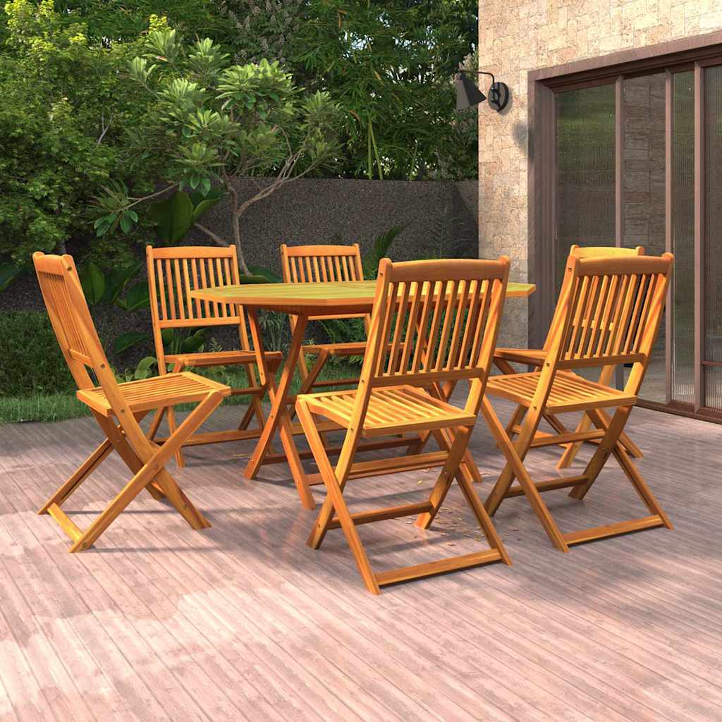5 Piece Garden Dining Set Solid Acacia Wood Without armrest 6